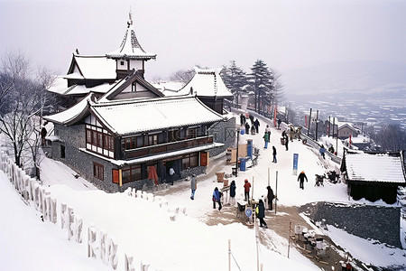 冬季背景图片_山站的滑雪者山