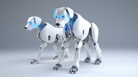 3d二字立体背景图片_机器人犬伴侣 3D 渲染的人工智能二人组