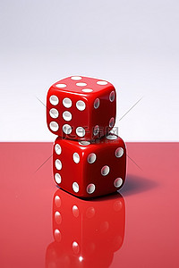 旋转的水骰子背景图片_红色骰子，上面有两个白色骰子