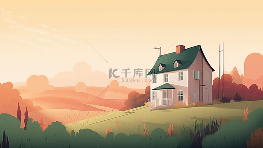 可爱房子插画风景海报