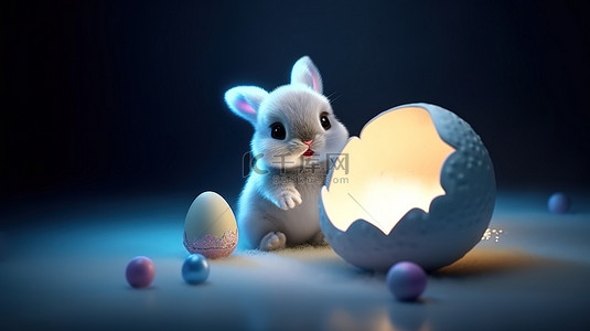 庆祝复活节彩蛋日的小兔子的 3D 插图
