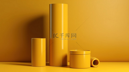 黄色主题背景图片_黄色主题 3d 渲染讲台产品展示圆柱体的插图