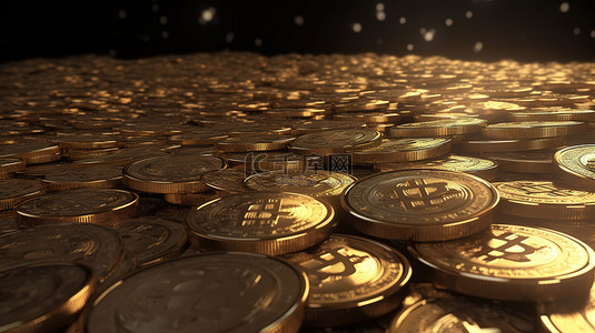在 3d 渲染概念中可视化金色加密货币比特币的增长