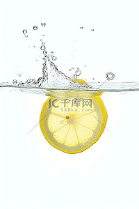 一个漂浮的柠檬从液体中浮起来