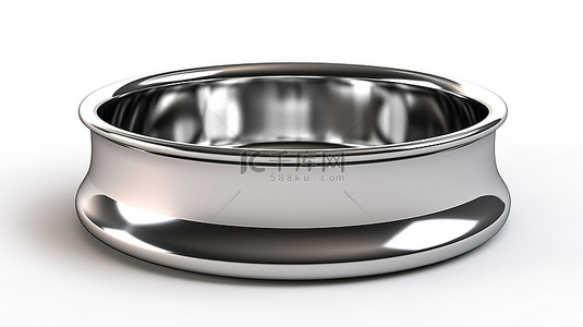 猫和狗的孤立白色背景金属碗的 3D 插图