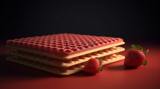 高品质 3D 渲染中的草莓威化饼