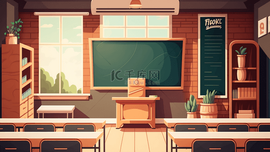 卡通室内背景图片_课堂教室黑板绿色卡通背景
