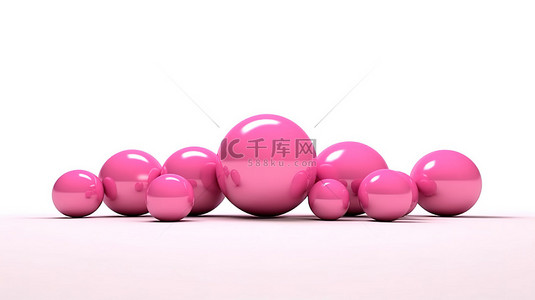 白色 3D 背景中运动的各种粉红色球