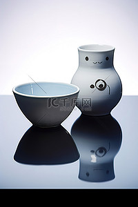 立在反光表面上的陶瓷碗