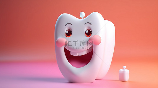 牙齿牙刷背景图片_可爱的卡通牙齿与逼真的 3D 设计
