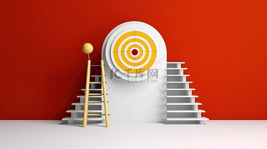 商业教育背景图片_走向成功 白色梯子的 3D 插图，其复制空间代表商业和教育目标