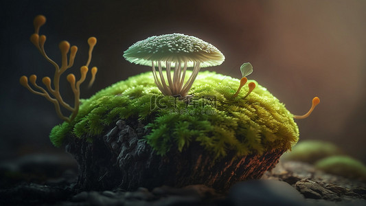 植物营养背景图片_青苔蘑菇自然绿色背景