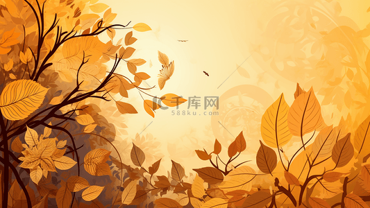 秋天的叶子卡通背景图片_秋天落叶植物叶子卡通水彩广告背景