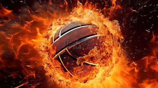 火球背景图片_在 3D 世界中燃烧的篮球