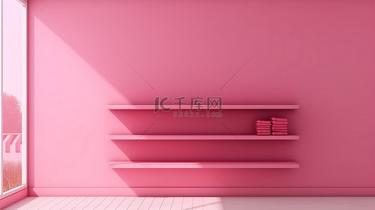高清壁纸背景图片_商店墙上悬挂的粉色架子的 3D 模型设计