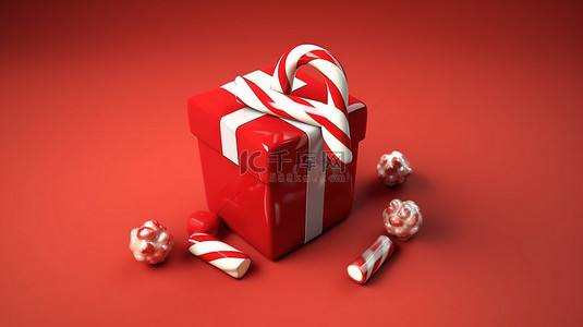 圣诞快乐背景背景图片_拐杖糖圣诞节 3D 插图装载概念