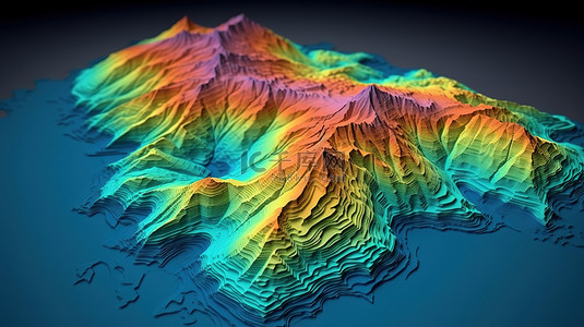 彩色背景插画背景图片_具有梯度地形和水深测量的 3d 山地地形