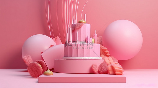 用粉红色蛋糕取得成功 3d 渲染概念
