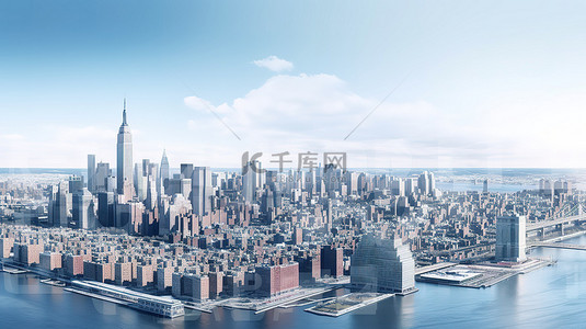 纽约市天际线的 3d 渲染