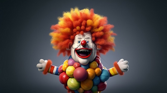 滑稽小丑的有趣 3D 描绘