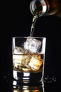 酒背景图片_将酒倒入装有冰块的玻璃杯中