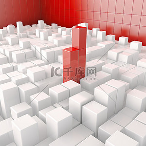 红色png背景图片_白色立方体，周围有红色方块反射