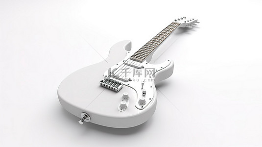 粘土启发了纯白色背景上令人惊叹的白色复古电吉他的 3D 渲染
