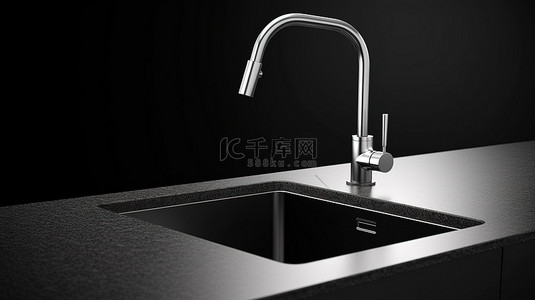 卫生背景背景图片_现代花岗岩厨房水槽和白色背景不锈钢水龙头的 3D 渲染