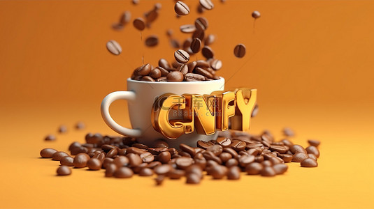 文字排版背景图片_品尝味道 3D 渲染字体和咖啡豆排版