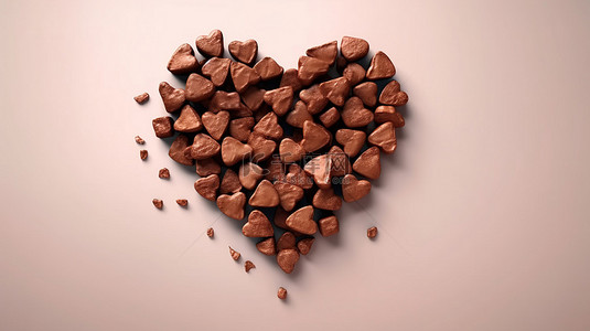 分享模版背景图片_巧克力块形成心形的 3D 插图，在白色上隔离