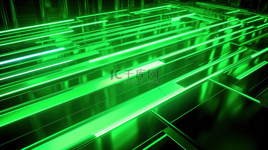 发光的绿色霓虹灯背景与 3D 渲染