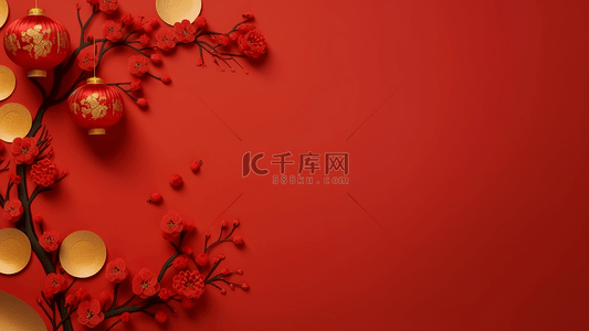 祝福新春背景图片_红色灯笼花卉植物中国风格节日广告背景