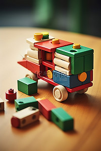 车背景图片_木桌上的彩色块和玩具
