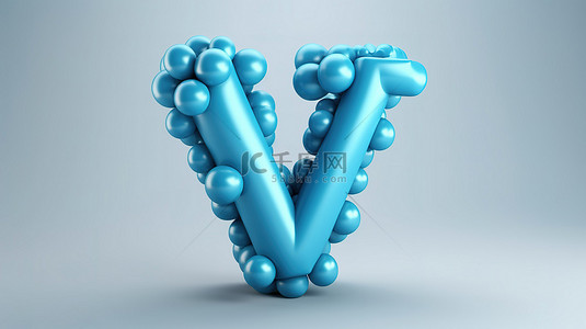 异想天开的蓝色气球字体 3D 字母 v 卡通风格高级插图