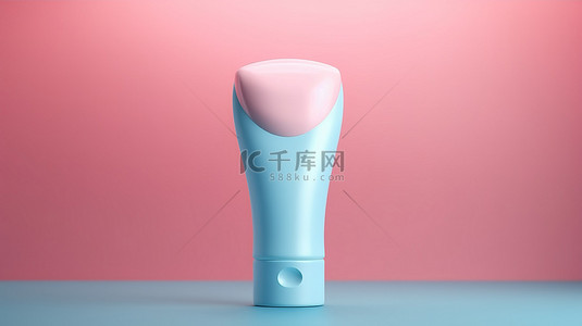 蓝色背景 3d 渲染上的双色调粉色化妆品霜管