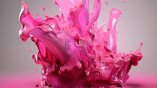 流动的粉红色飞溅的 3d 插图