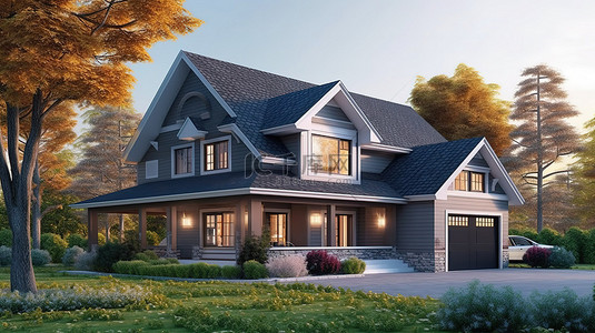 现代化家居背景图片_现代化且有吸引力的住宅 适合大家庭的宽敞 3D 渲染美式住宅