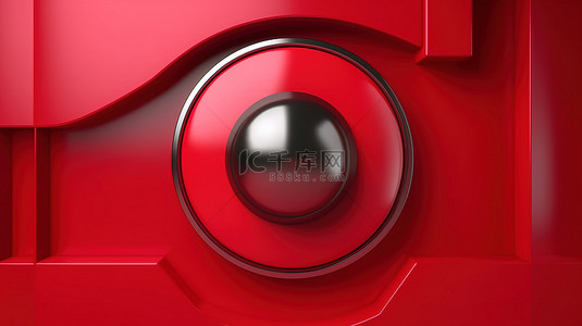 带有鲜艳红色背景的圆形对话框中包含的播放按钮符号的 3D 插图