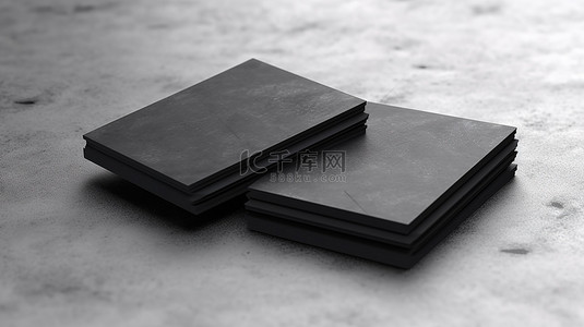 名片设计模板名片背景图片_3D 渲染的混凝土背景下的双堆时尚黑色名片