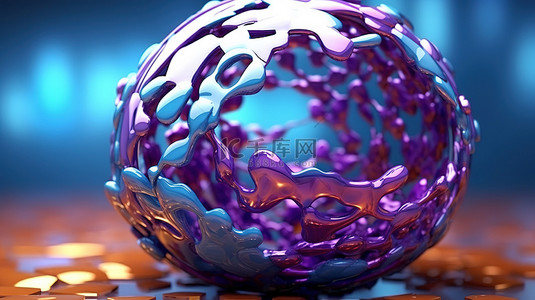 不规则紫色和蓝色球体的抽象 3D 渲染