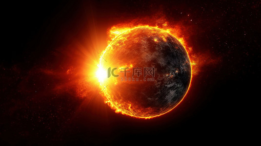 宇宙爆炸背景图片_辐射太阳和地球的气候危机 3d 渲染太阳在太空中的黑色背景
