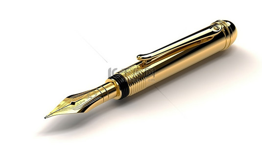 3D 白色背景上展示的时尚金色书写笔