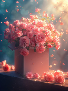 玫瑰背景素材背景图片_礼盒装满了粉红色的玫瑰背景素材