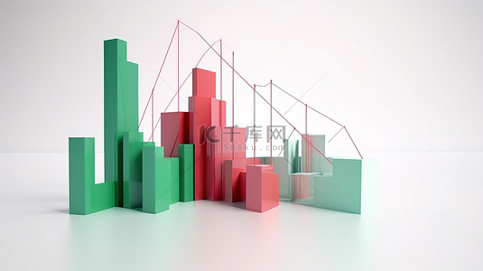 在 3d 中隔离最小交易图，在白色背景上用红色和绿色渲染分析股市数据趋势