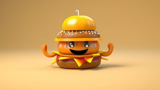 芝士背景图片_3D 渲染的厨师帽，上面覆盖着多汁的汉堡包