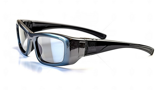 侧面视图中的 3D 眼镜单独站立在白色背景下