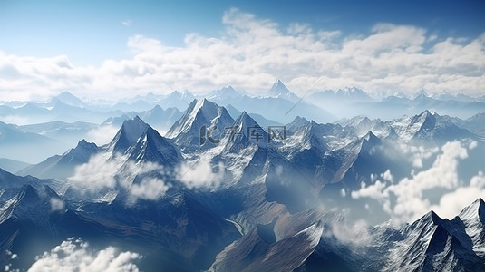 令人惊叹的 3D 渲染雄伟的山脉和高空云彩