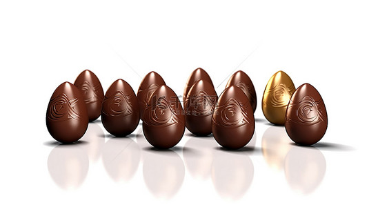 分组背景背景图片_复活节彩蛋巧克力的 3D 渲染在白色背景上分组和隔离