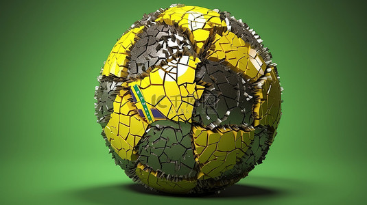 形成“巴西”一词的足球纹理的 3D 渲染
