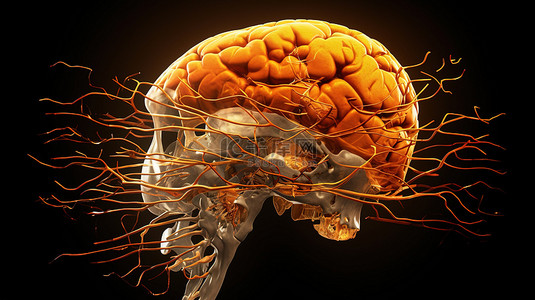 受损大脑 3D 渲染的插图，描绘感染损伤或其他脑损伤原因